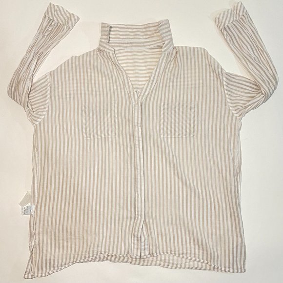 Robertson + Rodeo Oversized Striped Blouse Shirt Pockets White/Tan Women's Sz M - Picture 4 of 8